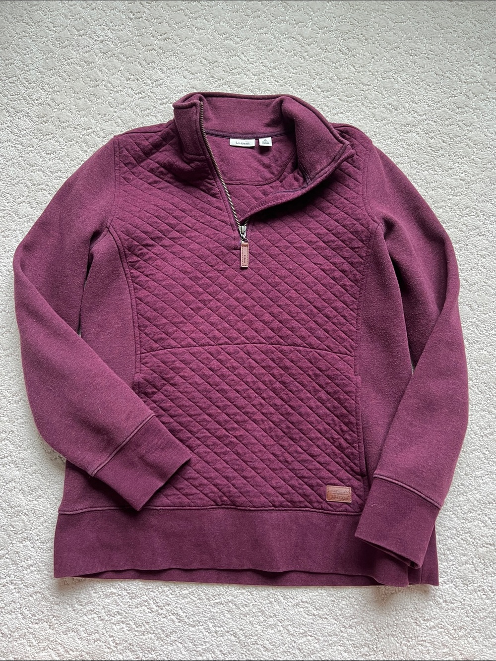L.L. Bean Quilted Half-Zip Pullover Sweater - Plum